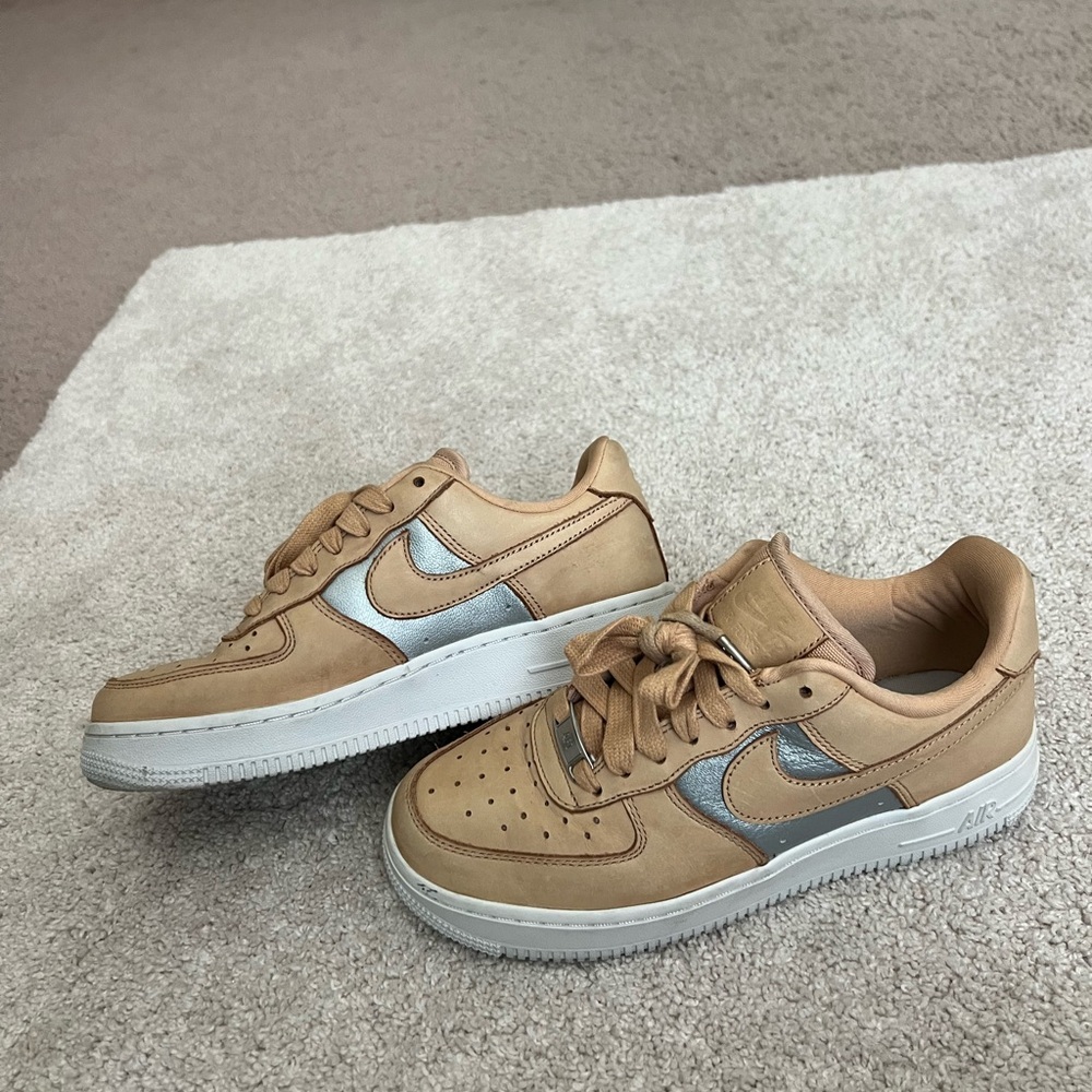 Nike Air Force One Tan and Silver Sneakers Size 6